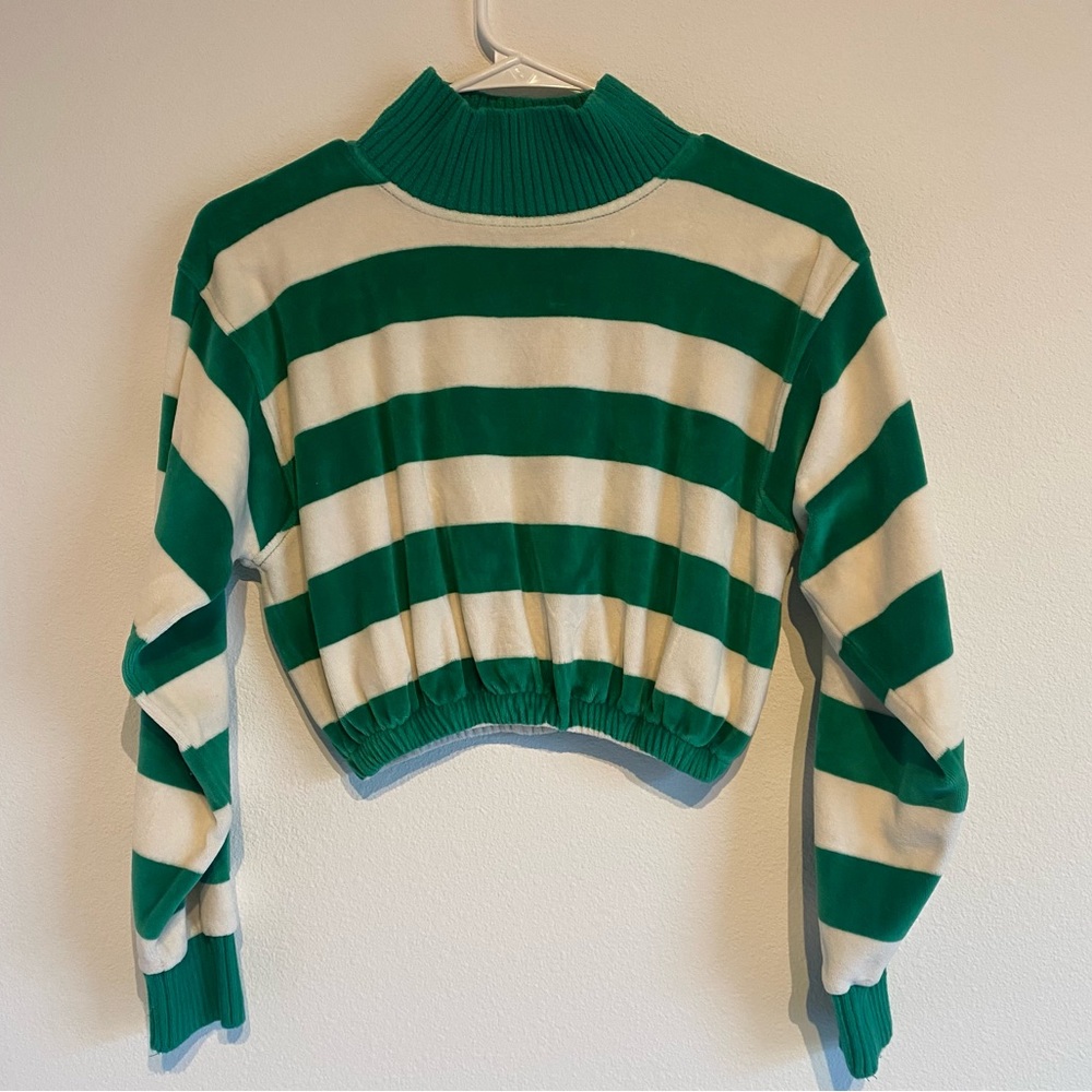 Green Stripped Crop Turtle Neck